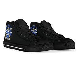 Irish Smiley or Smyly Coat of Arms Family Crest Ireland High Top Shoes (Women's/Men's) Black/ White Irish Shoes