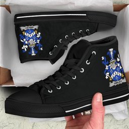 Irish Smiley or Smyly Coat of Arms Family Crest Ireland High Top Shoes (Women's/Men's) Black/ White Irish Shoes
