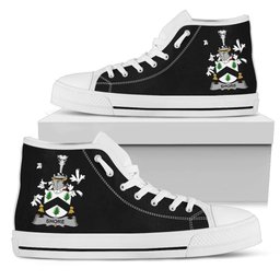 Irish Shore Coat of Arms Family Crest Ireland High Top Shoes (Women's/Men's) Black/ White Irish Shoes