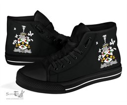 Irish Roe Coat of Arms Family Crest Ireland High Top Shoes (Women's/Men's) Black/ White Irish Shoes