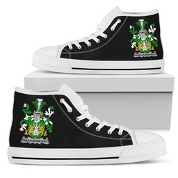 Irish Shaughnessy or O'Shaughnessy Coat of Arms Family Crest Ireland High Top Shoes (Women's/Men's) Black/ White Irish Shoes