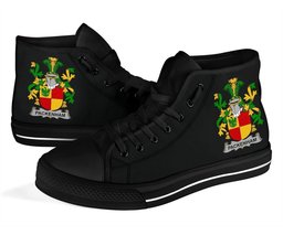 Irish Packenham Coat of Arms Family Crest Ireland High Top Shoes (Women's/Men's) Black/ White Irish Shoes
