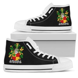 Irish Packenham Coat of Arms Family Crest Ireland High Top Shoes (Women's/Men's) Black/ White Irish Shoes