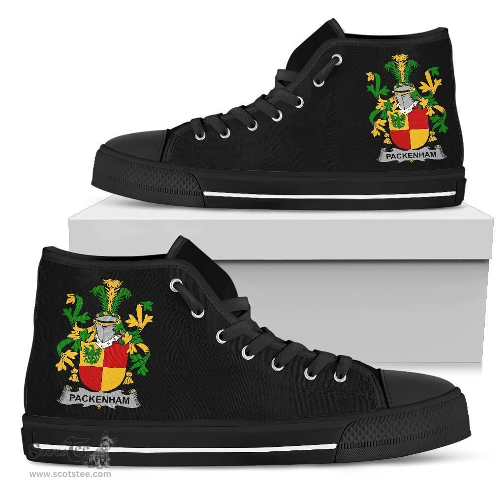 Irish Packenham Coat of Arms Family Crest Ireland High Top Shoes (Women's/Men's) Black/ White Irish Shoes