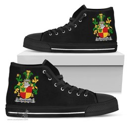 Irish Packenham Coat of Arms Family Crest Ireland High Top Shoes (Women's/Men's) Black/ White Irish Shoes