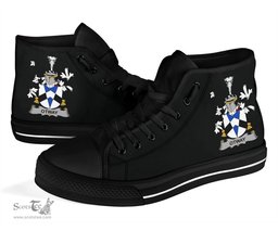 Irish Otway Coat of Arms Family Crest Ireland High Top Shoes (Women's/Men's) Black/ White Irish Shoes