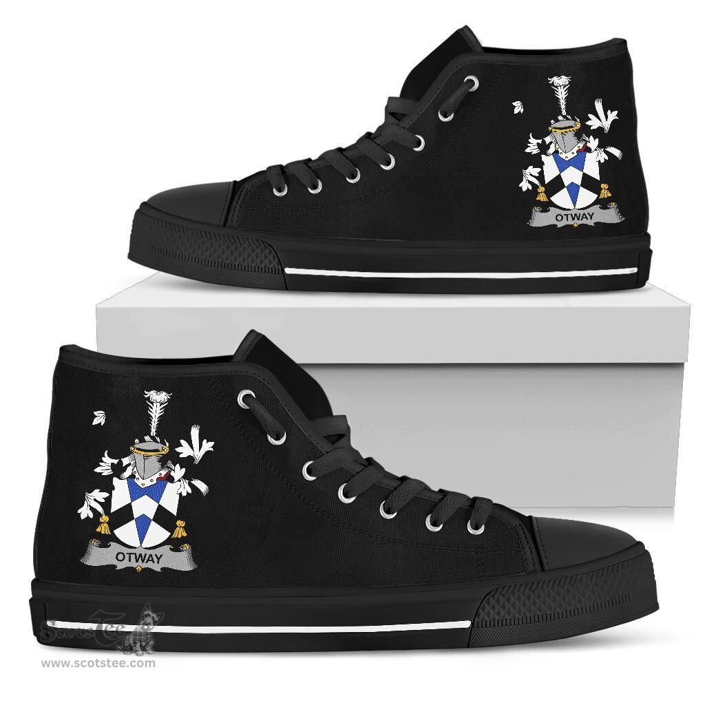 Irish Otway Coat of Arms Family Crest Ireland High Top Shoes (Women's/Men's) Black/ White Irish Shoes