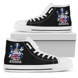 Irish Stratford Coat of Arms Family Crest Ireland High Top Shoes (Women's/Men's) Black/ White Irish Shoes