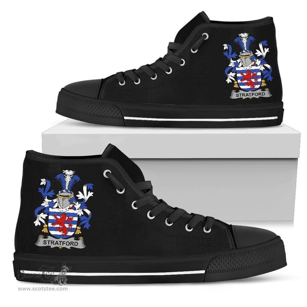 Irish Stratford Coat of Arms Family Crest Ireland High Top Shoes (Women's/Men's) Black/ White Irish Shoes