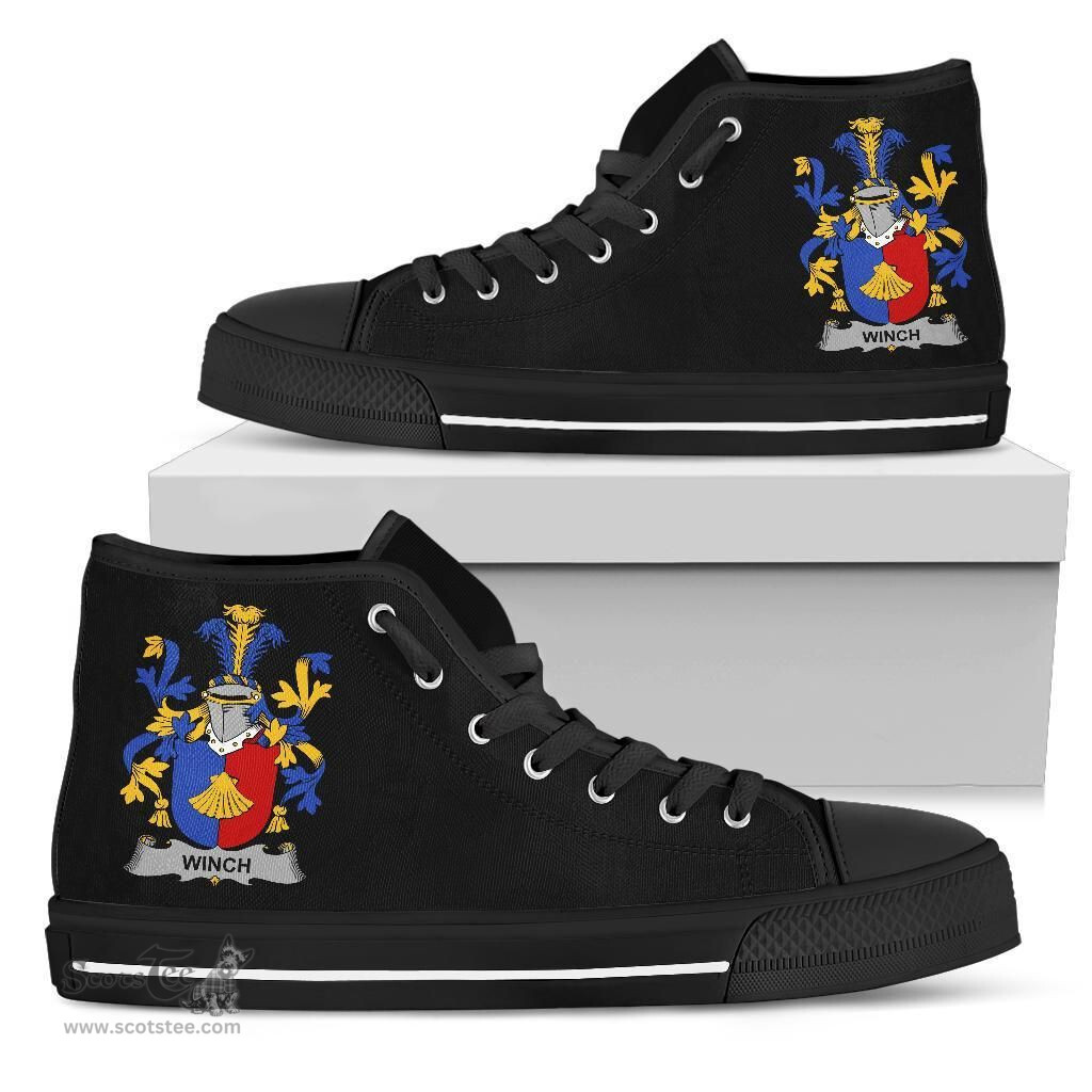 Irish Winch Coat of Arms Family Crest Ireland High Top Shoes (Women's/Men's) Black/ White Irish Shoes