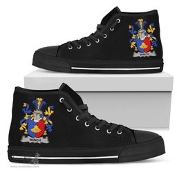 Irish Winch Coat of Arms Family Crest Ireland High Top Shoes (Women's/Men's) Black/ White Irish Shoes