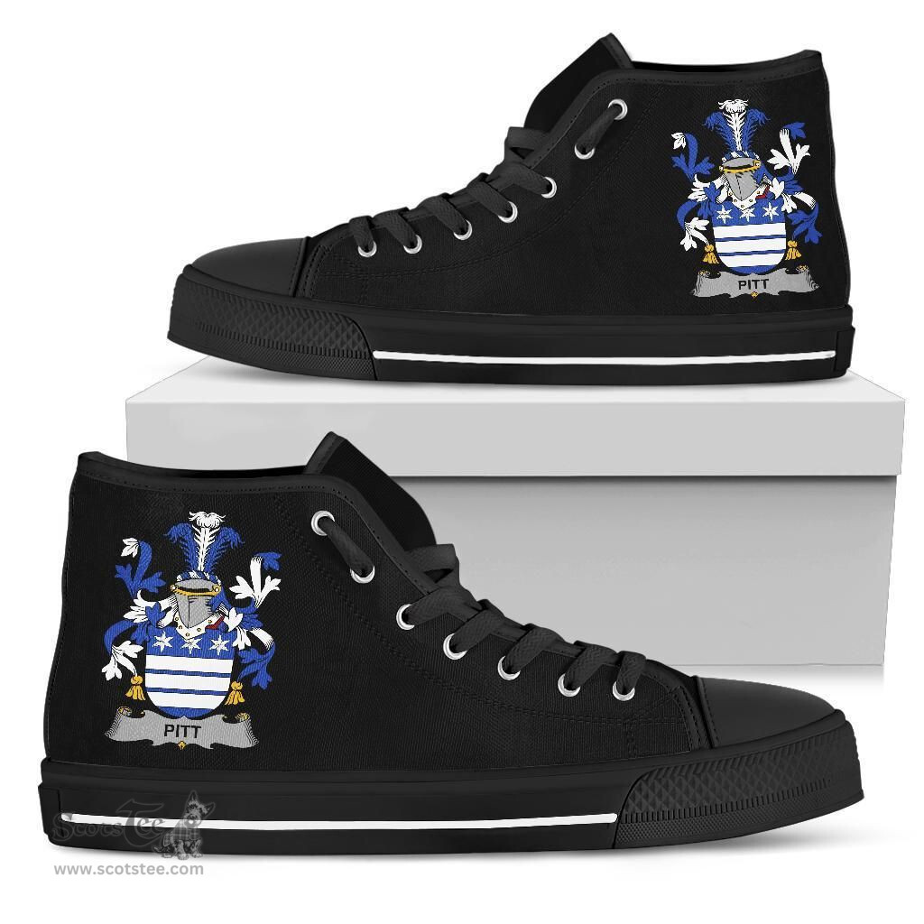 Irish Pitt Coat of Arms Family Crest Ireland High Top Shoes (Women's/Men's) Black/ White Irish Shoes