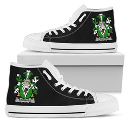 Irish Podmore Coat of Arms Family Crest Ireland High Top Shoes (Women's/Men's) Black/ White Irish Shoes