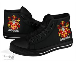 Irish Scully or O'Scully Coat of Arms Family Crest Ireland High Top Shoes (Women's/Men's) Black/ White Irish Shoes