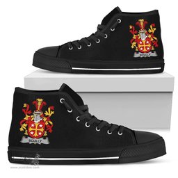 Irish Scully or O'Scully Coat of Arms Family Crest Ireland High Top Shoes (Women's/Men's) Black/ White Irish Shoes