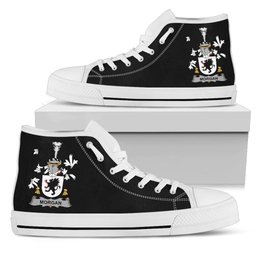 Irish Morgan Coat of Arms Family Crest Ireland High Top Shoes (Women's/Men's) Black/ White Irish Shoes