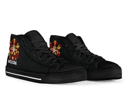 Irish Wiggat Coat of Arms Family Crest Ireland High Top Shoes (Women's/Men's) Black/ White Irish Shoes