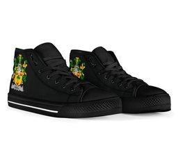 Irish Odell Coat of Arms Family Crest Ireland High Top Shoes (Women's/Men's) Black/ White Irish Shoes
