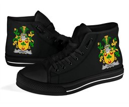 Irish Odell Coat of Arms Family Crest Ireland High Top Shoes (Women's/Men's) Black/ White Irish Shoes