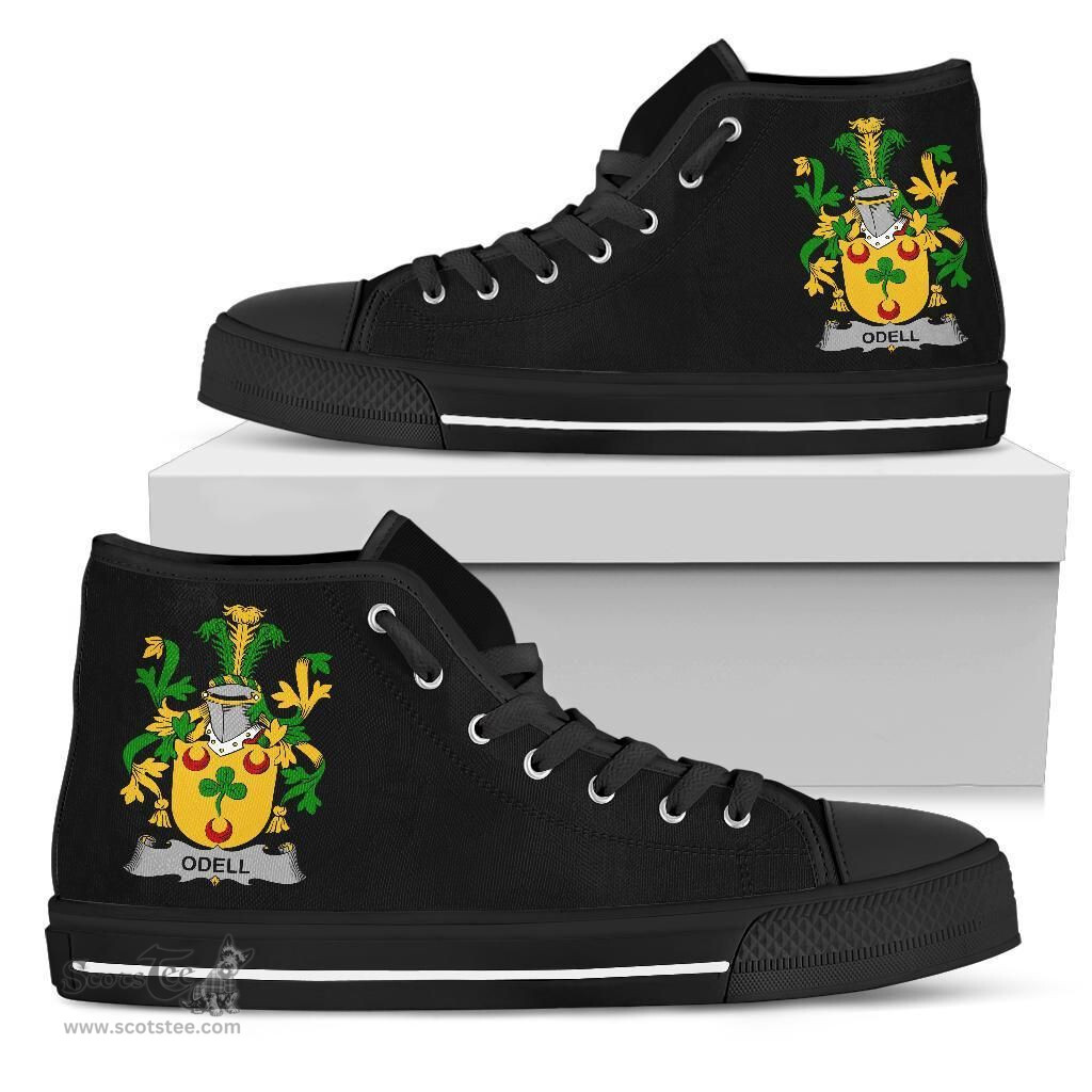 Irish Odell Coat of Arms Family Crest Ireland High Top Shoes (Women's/Men's) Black/ White Irish Shoes