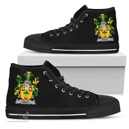 Irish Odell Coat of Arms Family Crest Ireland High Top Shoes (Women's/Men's) Black/ White Irish Shoes