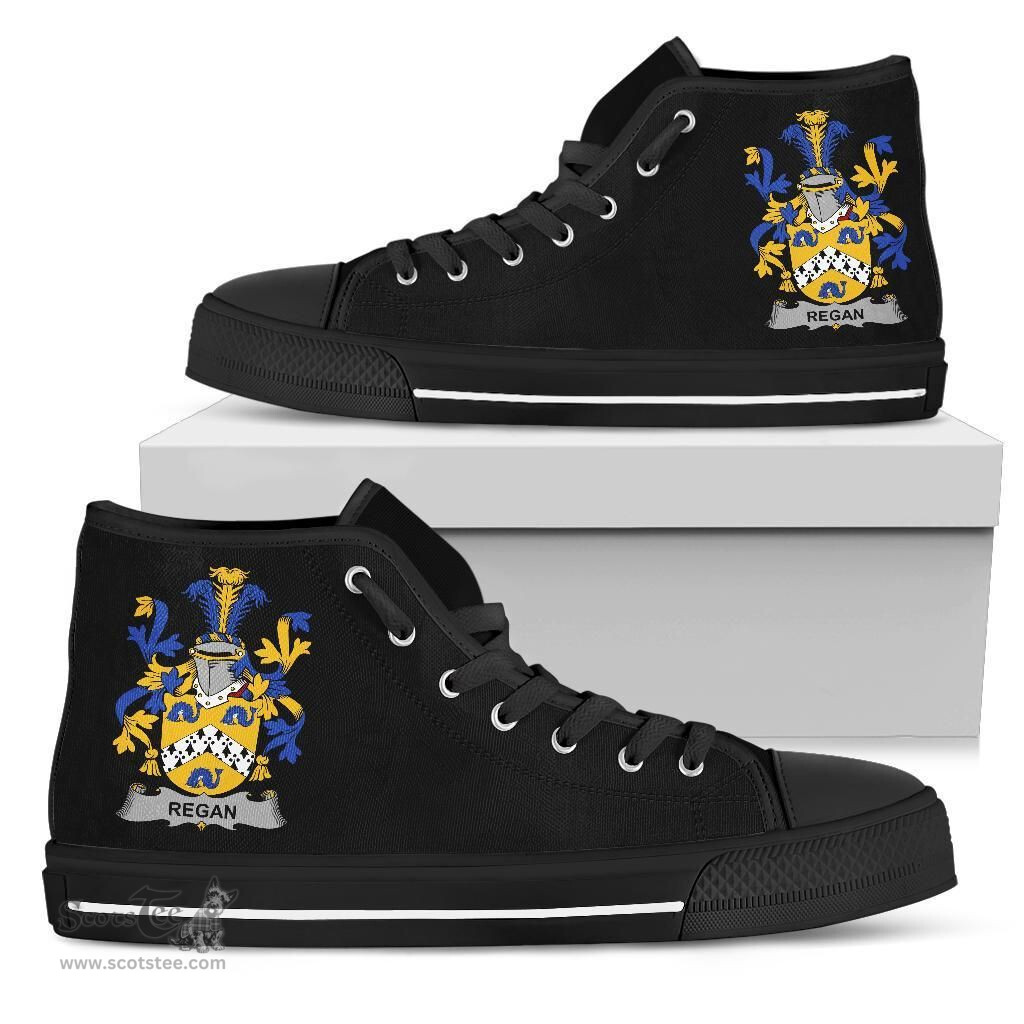 Irish Regan or O'Regan Coat of Arms Family Crest Ireland High Top Shoes (Women's/Men's) Black/ White Irish Shoes