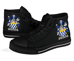 Irish Ticheborne Coat of Arms Family Crest Ireland High Top Shoes (Women's/Men's) Black/ White Irish Shoes