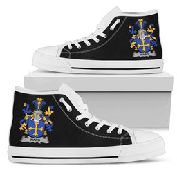 Irish Ward Coat of Arms Family Crest Ireland High Top Shoes (Women's/Men's) Black/ White Irish Shoes