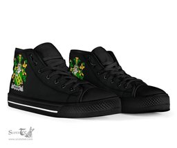 Irish Pearse Coat of Arms Family Crest Ireland High Top Shoes (Women's/Men's) Black/ White Irish Shoes