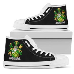 Irish Pearse Coat of Arms Family Crest Ireland High Top Shoes (Women's/Men's) Black/ White Irish Shoes