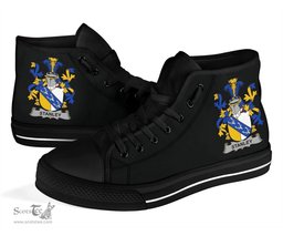 Irish Stanley Coat of Arms Family Crest Ireland High Top Shoes (Women's/Men's) Black/ White Irish Shoes