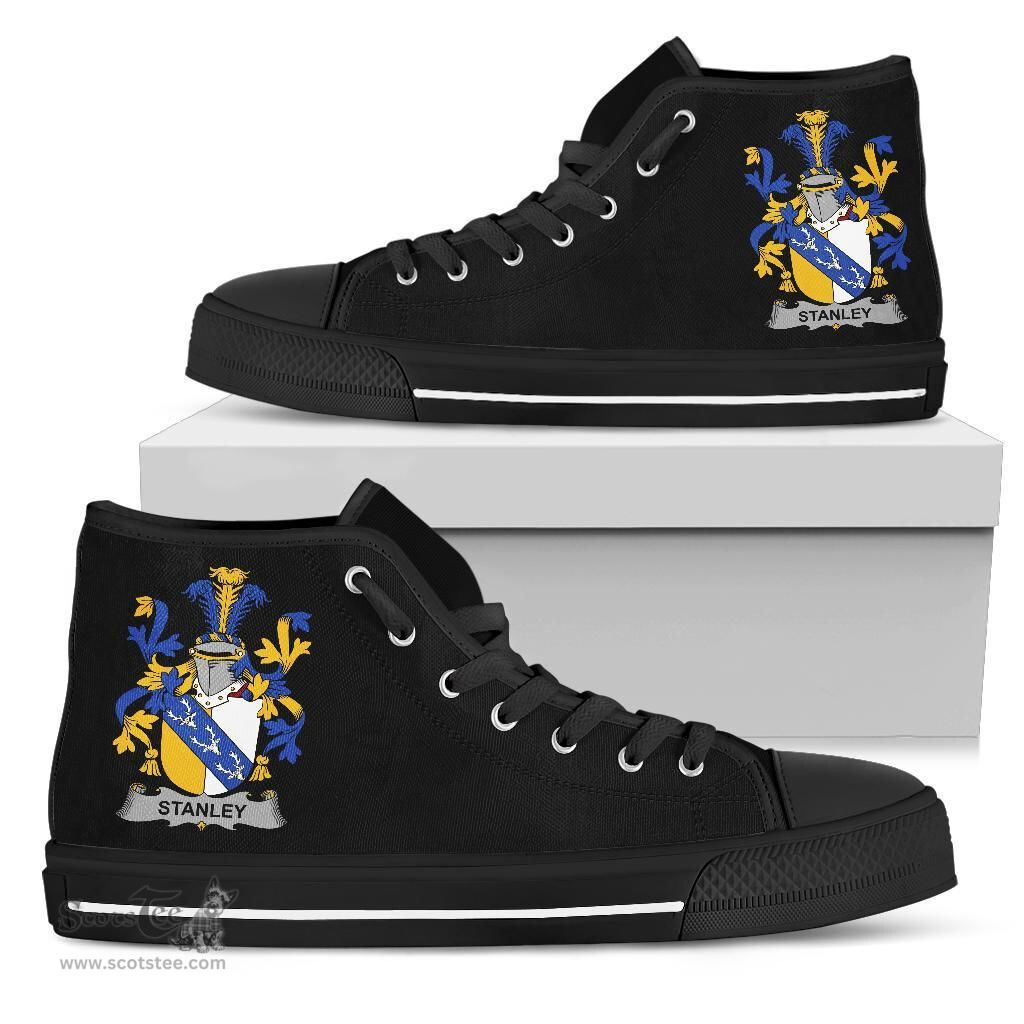 Irish Stanley Coat of Arms Family Crest Ireland High Top Shoes (Women's/Men's) Black/ White Irish Shoes