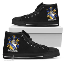 Irish Stanley Coat of Arms Family Crest Ireland High Top Shoes (Women's/Men's) Black/ White Irish Shoes