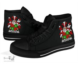 Irish Naghten or O'Naghten Coat of Arms Family Crest Ireland High Top Shoes (Women's/Men's) Black/ White Irish Shoes