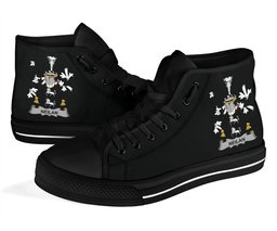 Irish Neilan or O'Neylan Coat of Arms Family Crest Ireland High Top Shoes (Women's/Men's) Black/ White Irish Shoes