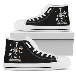 Irish Neilan or O'Neylan Coat of Arms Family Crest Ireland High Top Shoes (Women's/Men's) Black/ White Irish Shoes