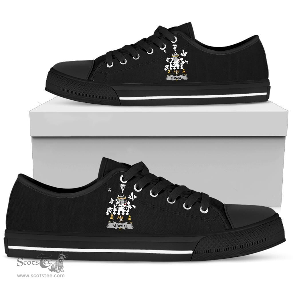 Irish Aldwell Coat of Arms Family Crest Ireland Low Top Shoes (Women's/Men's) Black/ White Irish Shoes