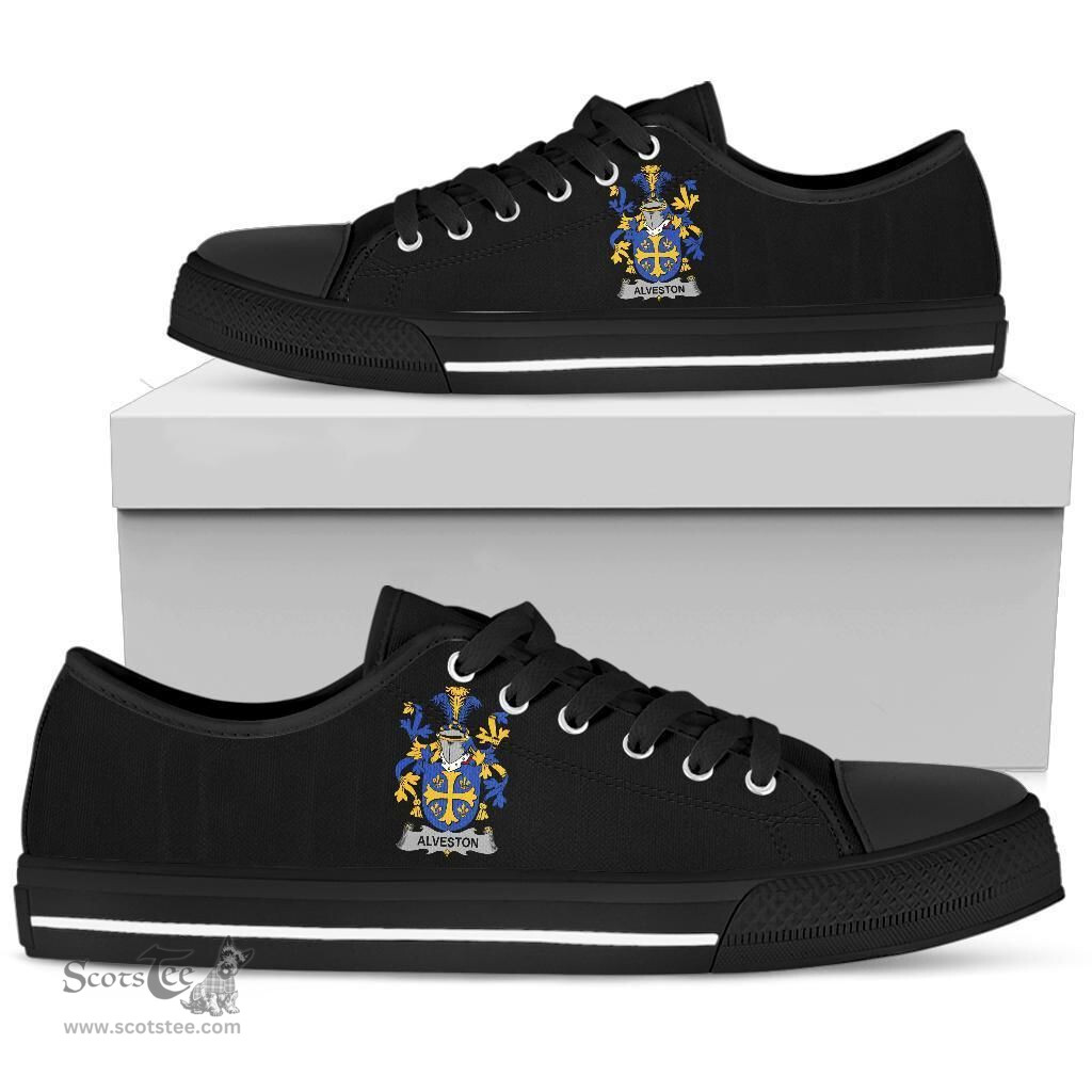 Irish Alveston Coat of Arms Family Crest Ireland Low Top Shoes (Women's/Men's) Black/ White Irish Shoes