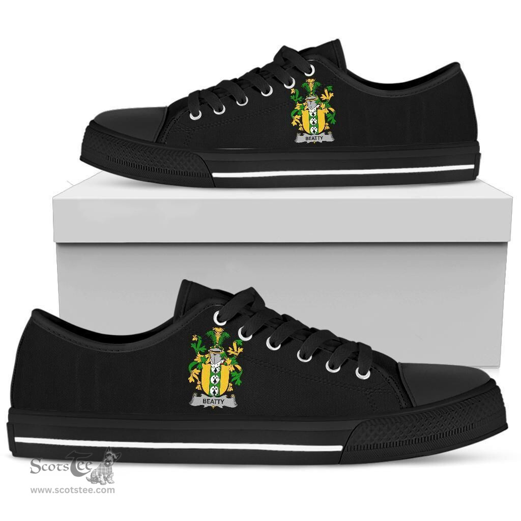 Irish Beatty or Betagh Coat of Arms Family Crest Ireland Low Top Shoes (Women's/Men's) Black/ White Irish Shoes