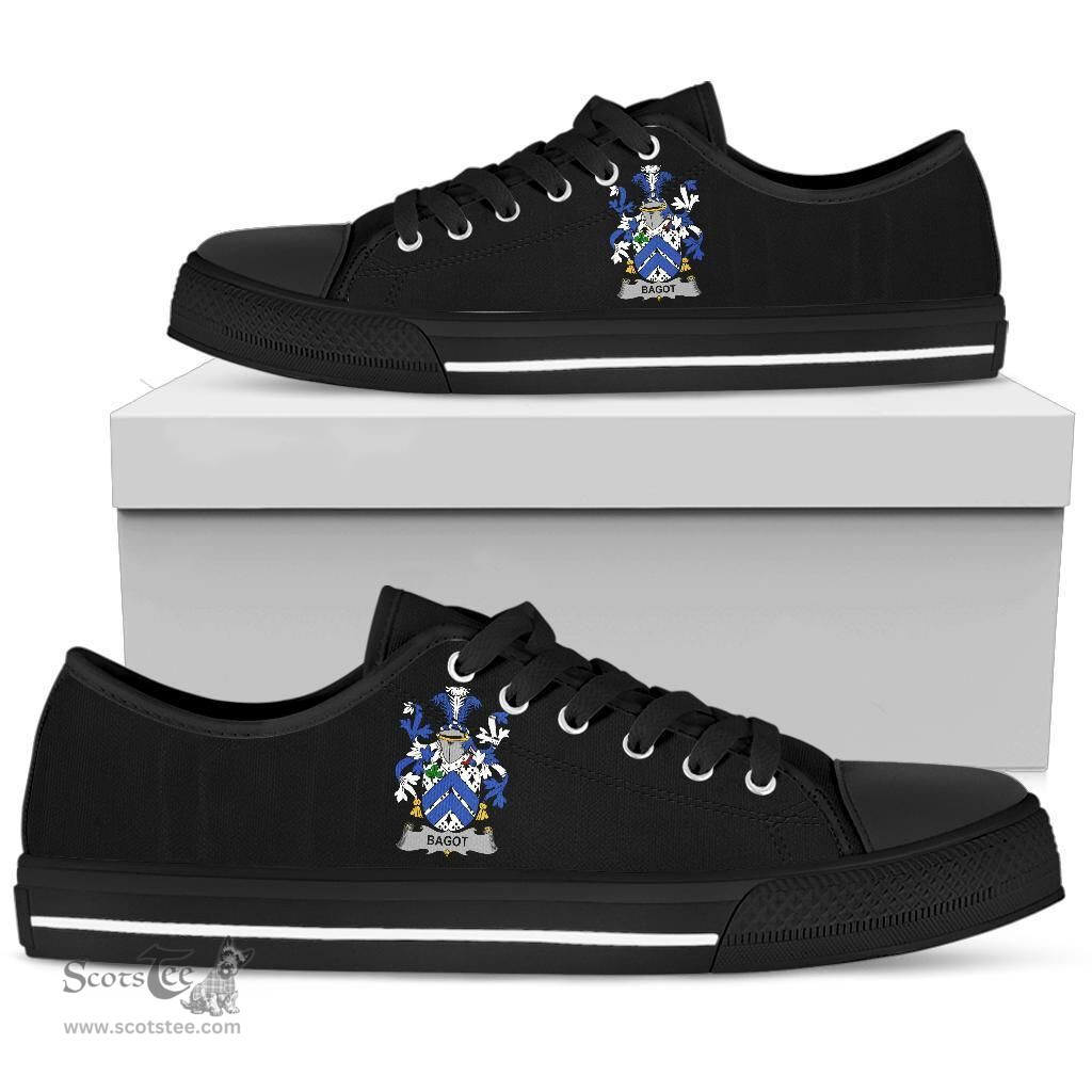 Irish Bagot Coat of Arms Family Crest Ireland Low Top Shoes (Women's/Men's) Black/ White Irish Shoes