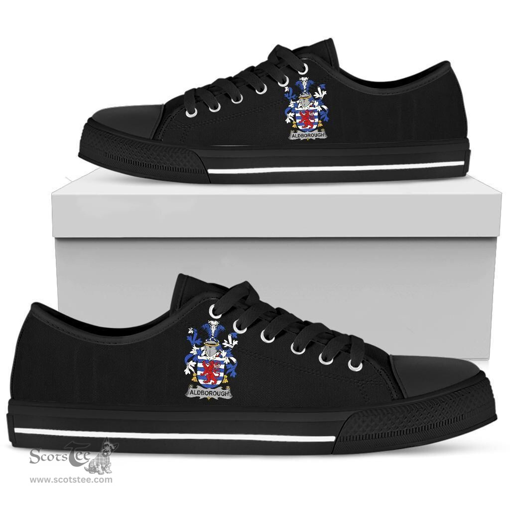 Irish Aldborough Coat of Arms Family Crest Ireland Low Top Shoes (Women's/Men's) Black/ White Irish Shoes