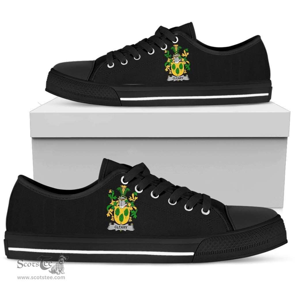Irish Cleary or O'Clery Coat of Arms Family Crest Ireland Low Top Shoes (Women's/Men's) Black/ White Irish Shoes