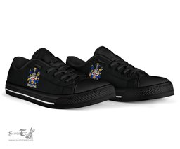 Irish Bevens Coat of Arms Family Crest Ireland Low Top Shoes (Women's/Men's) Black/ White Irish Shoes