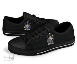 Irish Bevens Coat of Arms Family Crest Ireland Low Top Shoes (Women's/Men's) Black/ White Irish Shoes