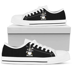 Irish Burton Coat of Arms Family Crest Ireland Low Top Shoes (Women's/Men's) Black/ White Irish Shoes
