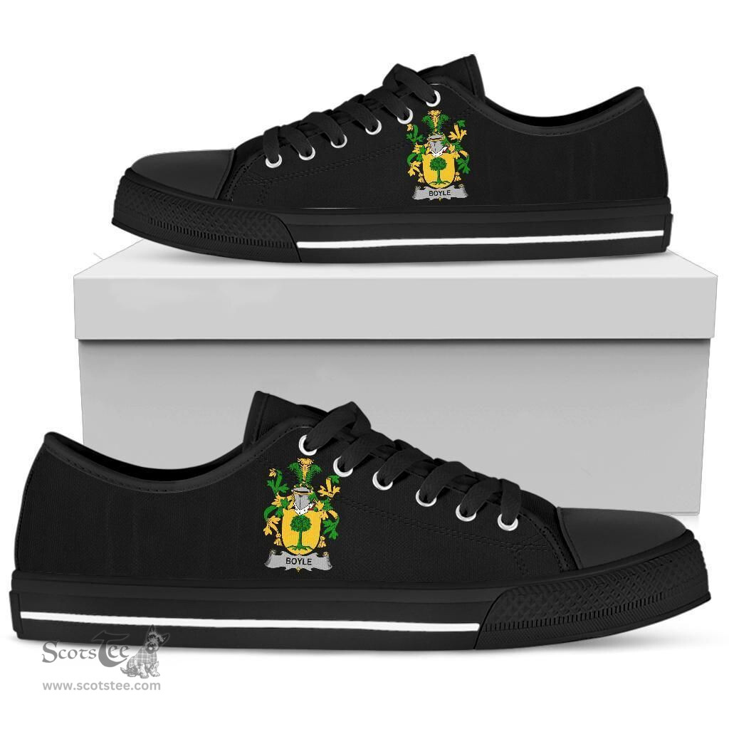 Irish Boyle or O'Boyle Coat of Arms Family Crest Ireland Low Top Shoes (Women's/Men's) Black/ White Irish Shoes