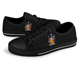 Irish Chatterton Coat of Arms Family Crest Ireland Low Top Shoes (Women's/Men's) Black/ White Irish Shoes