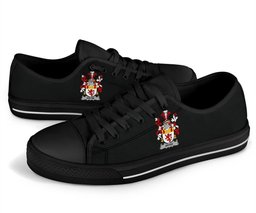 Irish Bryne or Brinn Coat of Arms Family Crest Ireland Low Top Shoes (Women's/Men's) Black/ White Irish Shoes