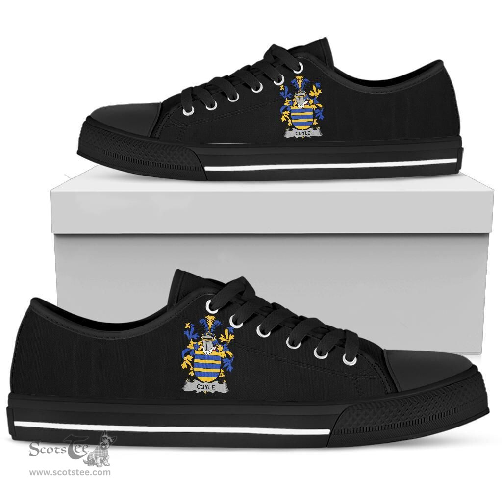 Irish Coyle or McCoyle Coat of Arms Family Crest Ireland Low Top Shoes (Women's/Men's) Black/ White Irish Shoes