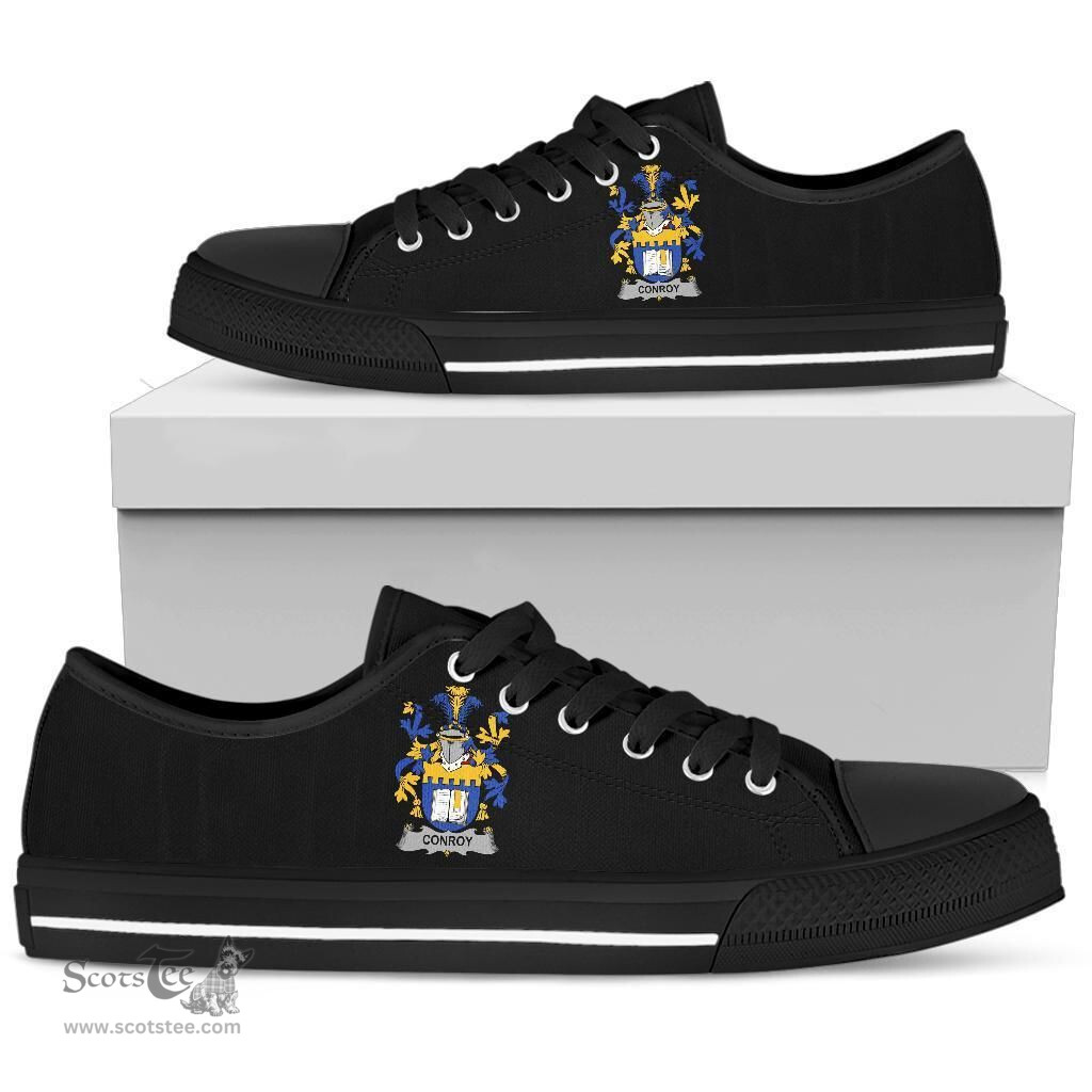 Irish Conroy or O'Mulconroy Coat of Arms Family Crest Ireland Low Top Shoes (Women's/Men's) Black/ White Irish Shoes